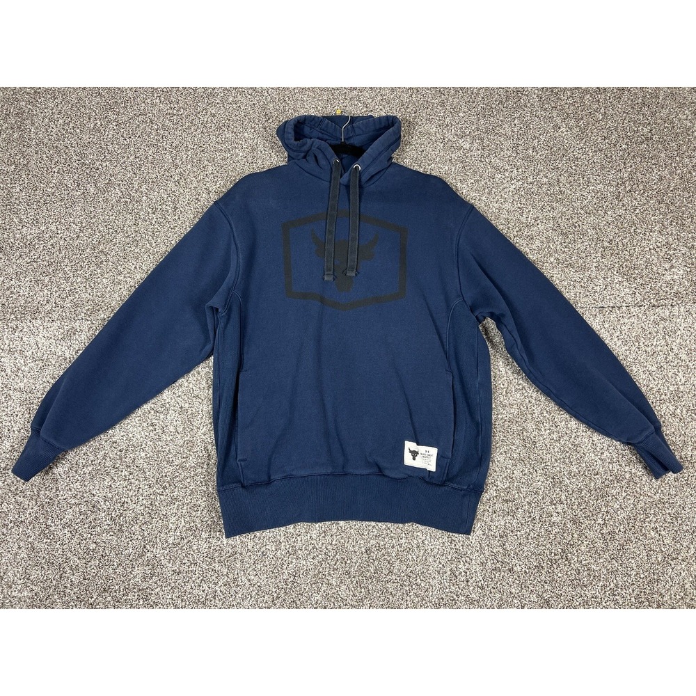 Under Armour Project Rock Blue Warm Up Pullover Hoodie Bull Mens Size Medium